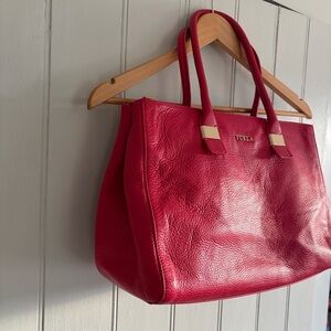 Furla Red Pebble Leather Satchel Tote Bag
